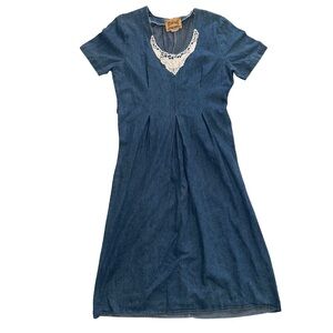 Studio Ease Vintage size 12 western denim dress with bow accent in back and lace